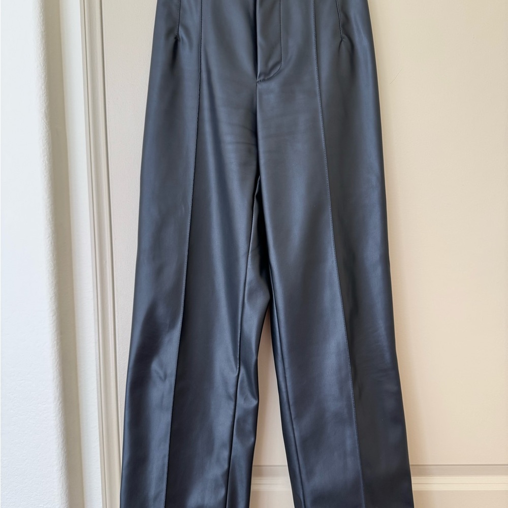 Women’s Black Faux Leather Pants with Seam Down Front